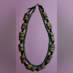 CLAY BEAD & LEATHER NECKLACE